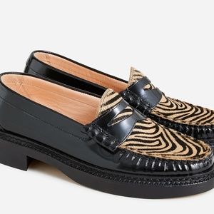 J.Crew women rowan penny loafers in leather and calf hair Size 11